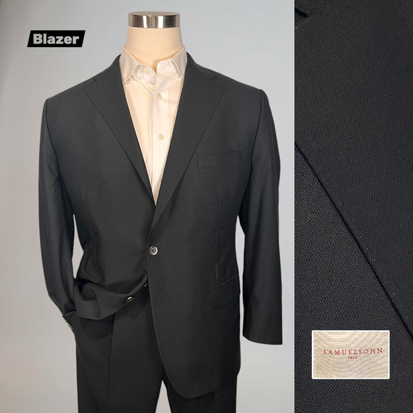 Samuelsohn Other - Samuelsohn Custom 44R Solid Black Quality Designer Blazer Silver Tone Buttons